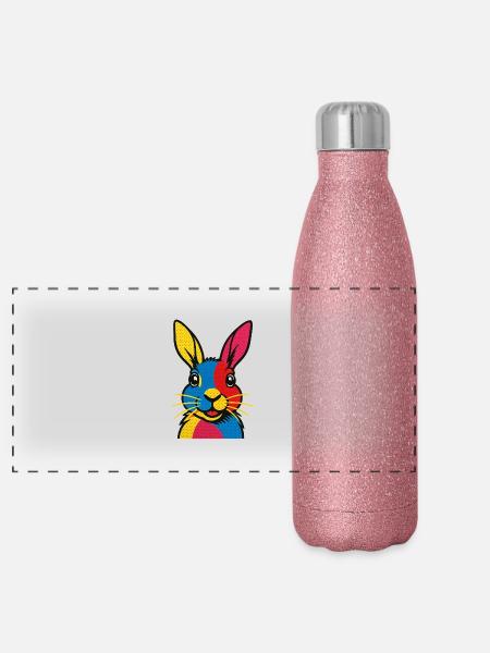 Rabbit Pop Art - Panoramic Glitter Thermal Bottle 500 ml - pink glitter - Front
