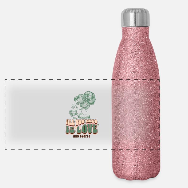 Love & Coffee – Retro Frau Clipart Panorama Glitzer Isolierflasche 500 ml