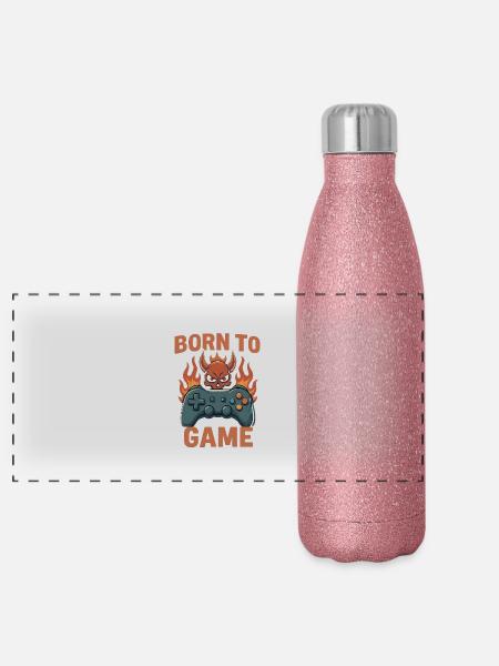 Born to Game – Fire Skull Controller - Panorama Glitzer Isolierflasche 500 ml - Pink Glitzer - Vorne