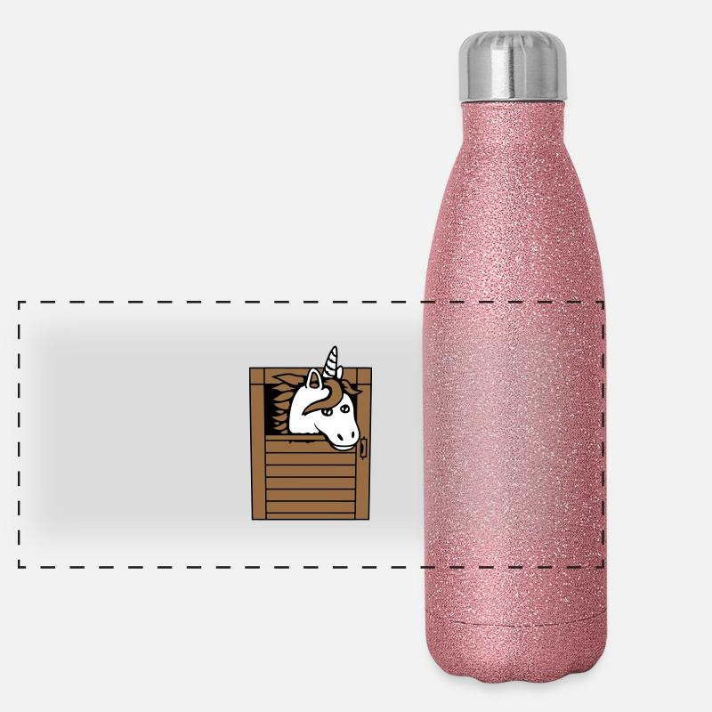 Einhorn Pferd Pferdestall Pony Pferdchen Guckt Süß Panorama Glitzer Isolierflasche 500 ml