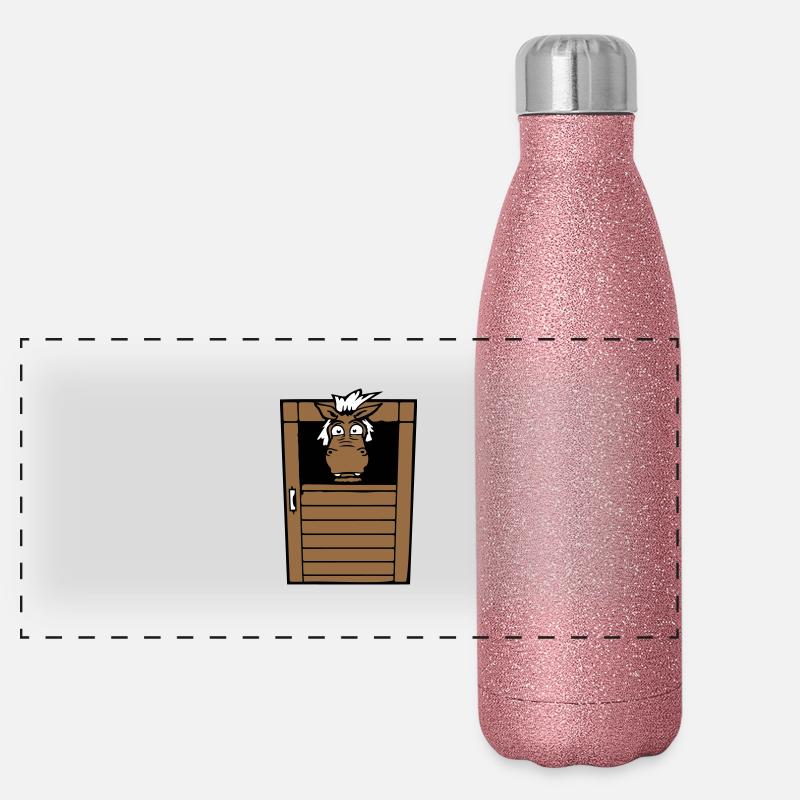 Pferd Ängstlich Pferdestall Stalltür Lustig Angst Panorama Glitzer Isolierflasche 500 ml