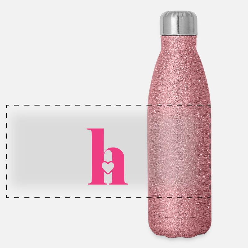 Lettre h Lettre initiale avec coeur Gourde isotherme panoramique pailletée 500 ml