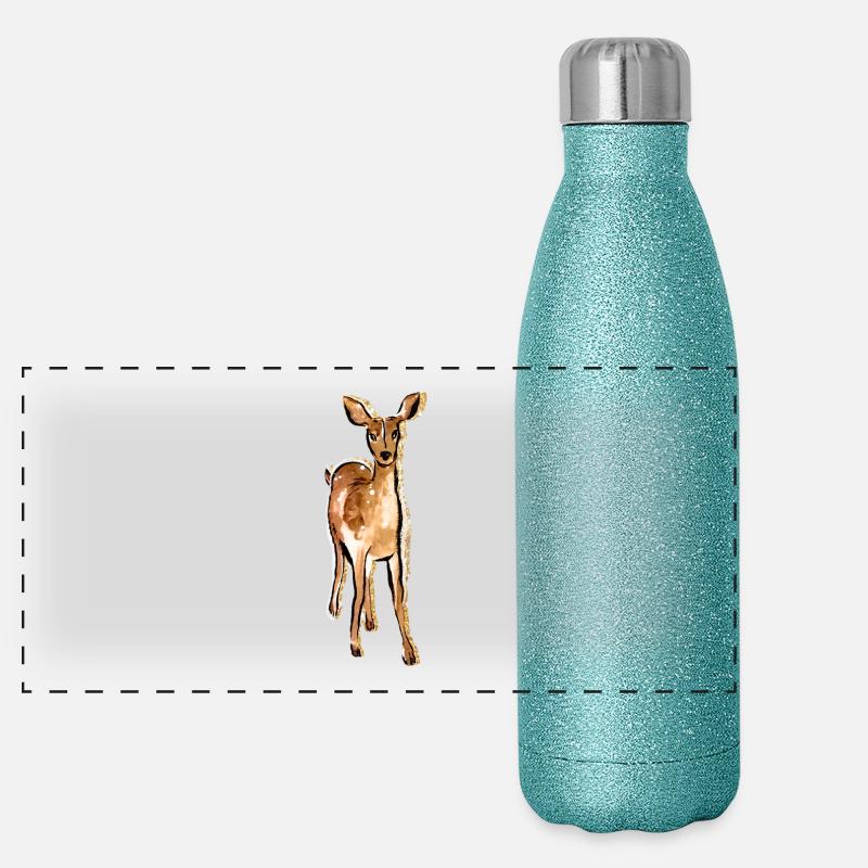 Cerf mignon dessiné à la main Gourde isotherme panoramique pailletée 500 ml