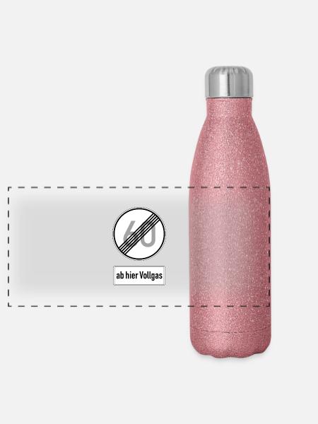 60. Geburtstag Verkehrsschild 60 ab hier Vollgas - Panorama Glitzer Isolierflasche 500 ml - Pink Glitzer - Vorne