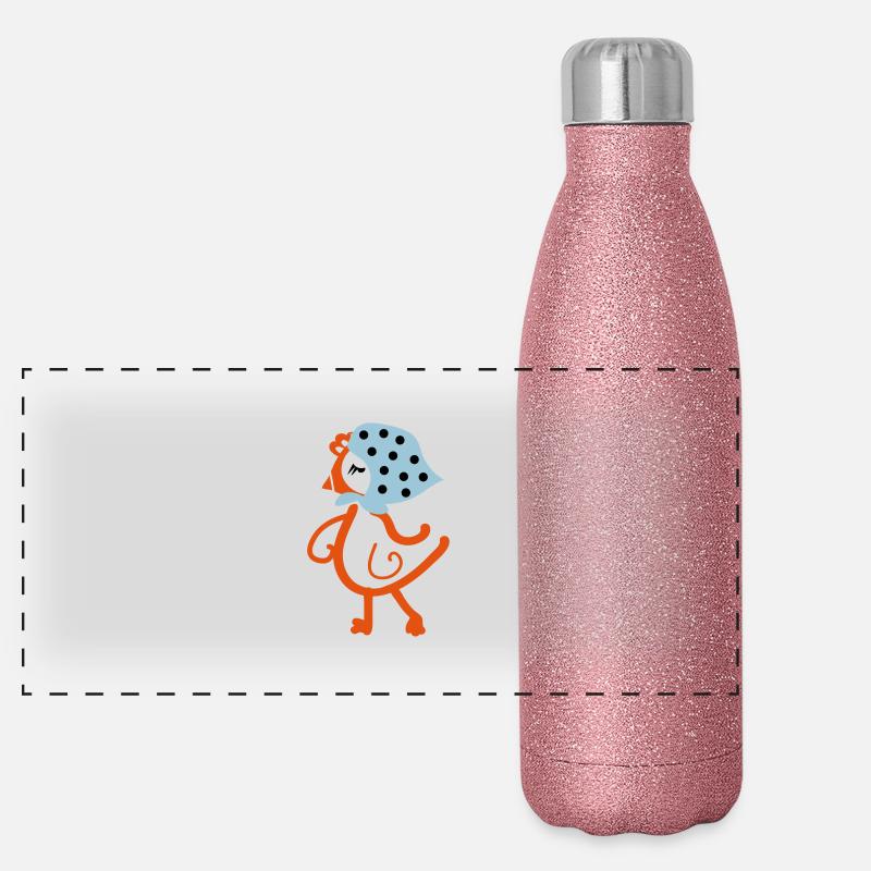 Henne-Huhn im blauen Schal Panorama Glitzer Isolierflasche 500 ml
