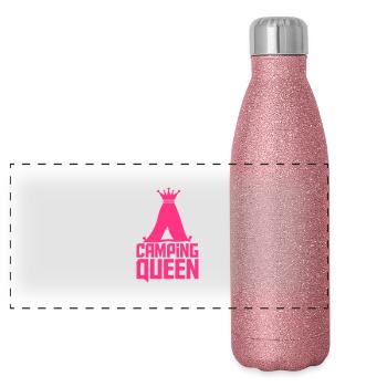 Camping Queen Königin Zelt Logo - Panorama Glitzer Isolierflasche 500 ml - Pink Glitzer - Vorne
