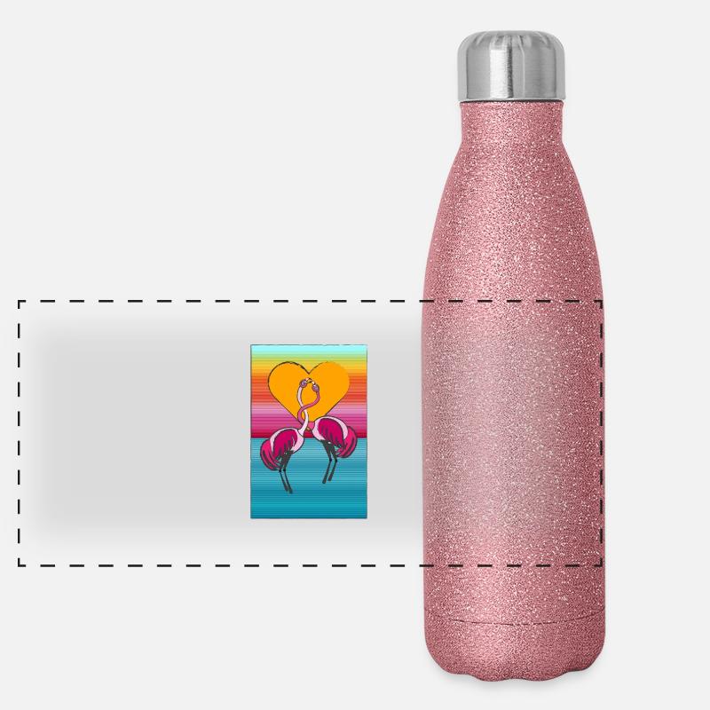 2 Liebende Flamingos Panorama Glitzer Isolierflasche 500 ml