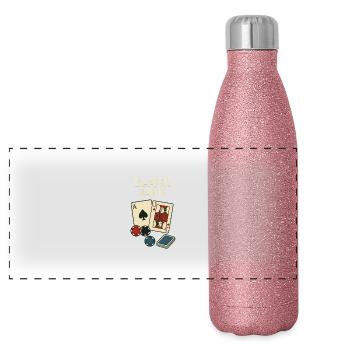 Blackjack – The Game with the Magic 21 - Panoramic Glitter Thermal Bottle 500 ml - pink glitter - Front