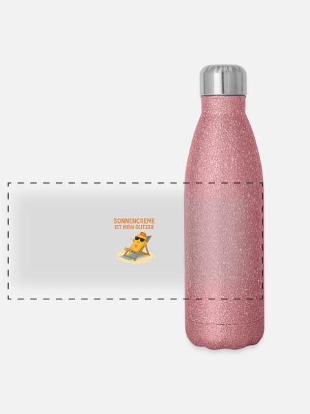 Crème solaire - Gourde isotherme panoramique pailletée 500 ml - paillettes roses - Devant