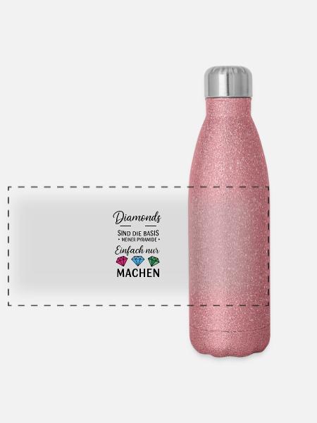 Diamonds sind die Basis meiner Pyramide - Panorama Glitzer Isolierflasche 500 ml - Pink Glitzer - Vorne