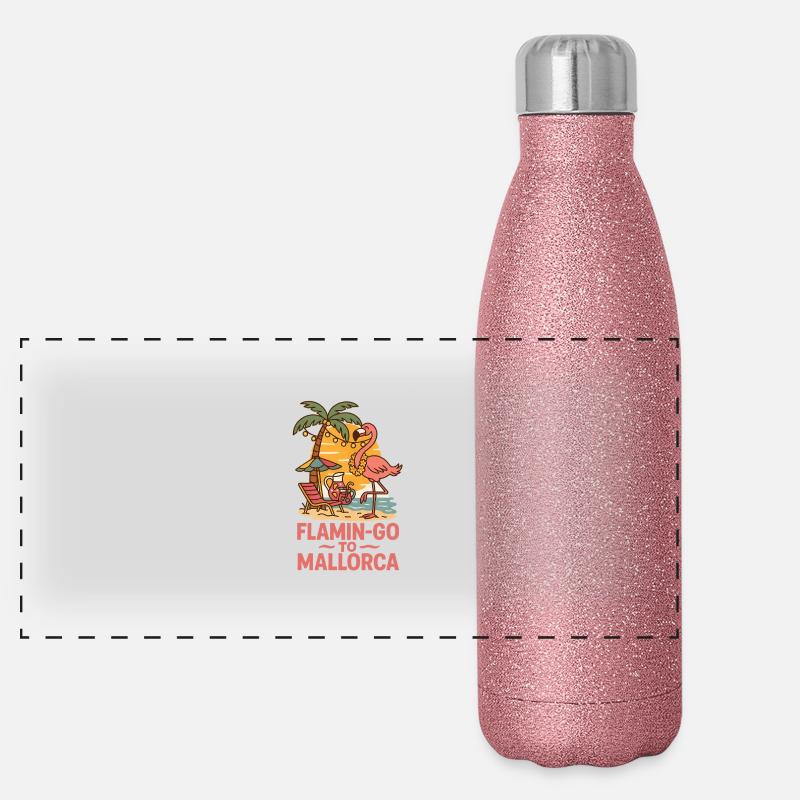 Mallorca Flamingo Panorama Glitzer Isolierflasche 500 ml