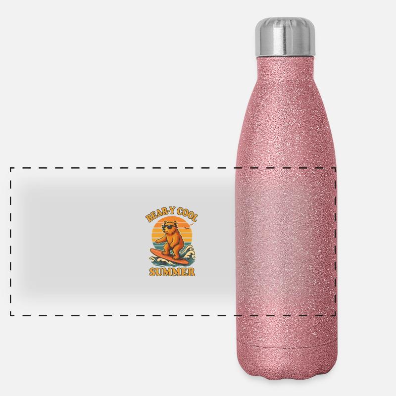 Bear‑y Cool Summer – Surfender Bär im Retro-Stil Panorama Glitzer Isolierflasche 500 ml