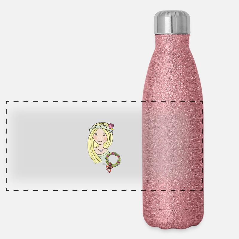 Mittelalter, Blumenmädchen, blond, Rose Panorama Glitzer Isolierflasche 500 ml