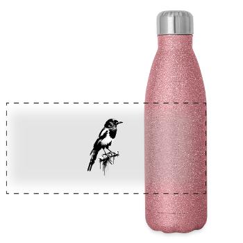 Street Art Magpie Thief - Panoramic Glitter Thermal Bottle 500 ml - pink glitter - Front