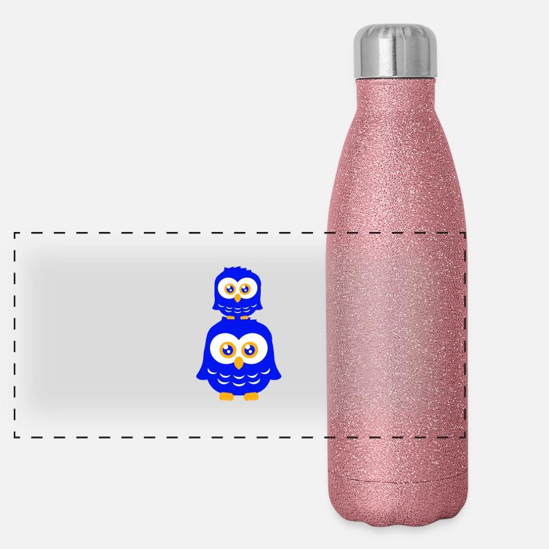 2 Eulen Papa Mama Kind Baby Familie Mutter Vater Panorama Glitzer Isolierflasche 500 ml