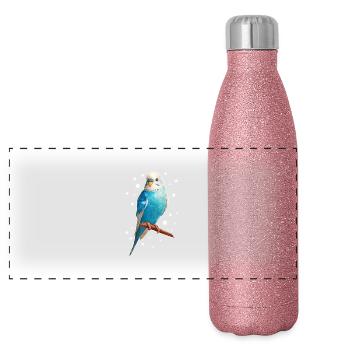 Wellensittich Sterne - Panorama Glitzer Isolierflasche 500 ml - Pink Glitzer - Vorne