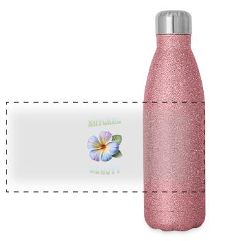 Beauté naturelle – Art des fleurs - Gourde isotherme panoramique pailletée 500 ml - paillettes roses - Devant