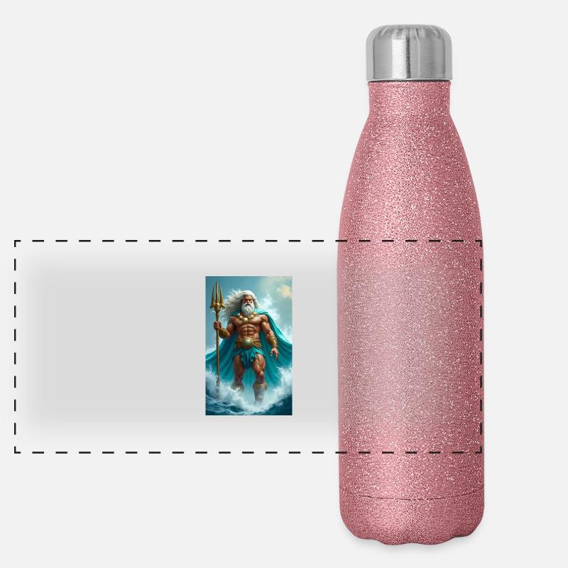 Poseidon, mächtiger Meeresgott mit Dreizack, Wellen Panorama Glitzer Isolierflasche 500 ml