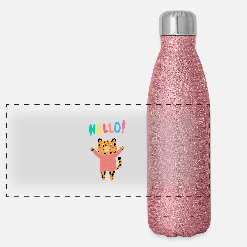 Un tigre dans un pull en tricot dit bonjour – sauvage et câlin Gourde isotherme panoramique pailletée 500 ml