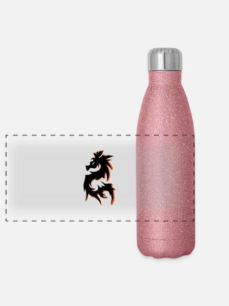 drachen - Panorama Glitzer Isolierflasche 500 ml - Pink Glitzer - Vorne