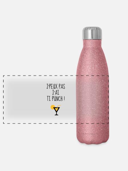 Guadeloupe 971 Guadeloupéen Guadeloupéenne Gwada - Panoramic Glitter Thermal Bottle 500 ml - pink glitter - Front