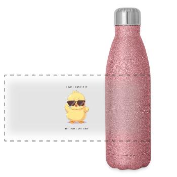 I Will Handle It – Crying Chick mit Brille - Panorama Glitzer Isolierflasche 500 ml - Pink Glitzer - Vorne