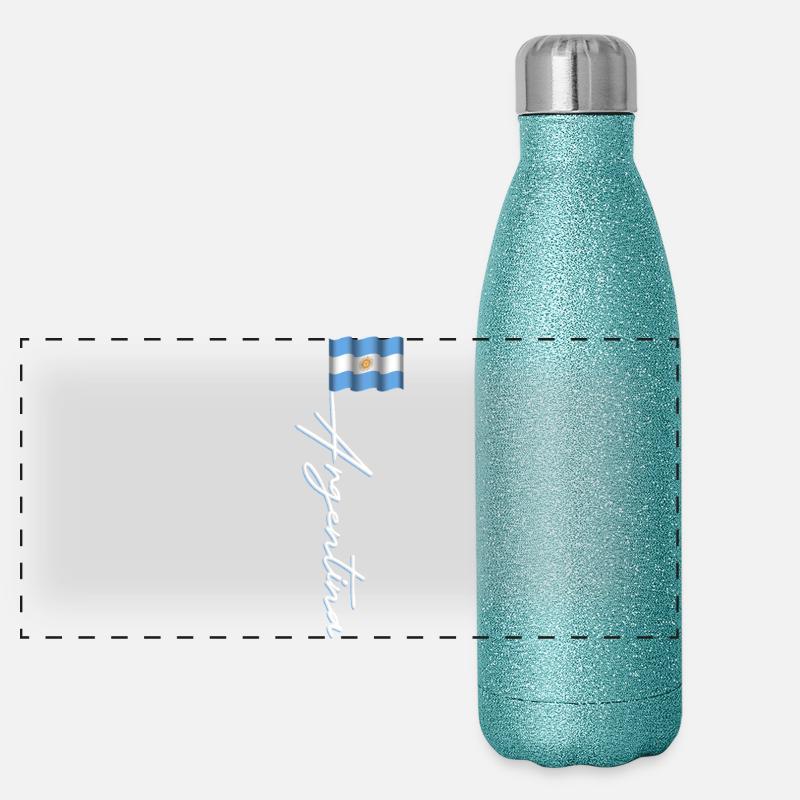 Argentina Flag Waving Script Pride Travel Design Panoramic Glitter Thermal Bottle 500 ml