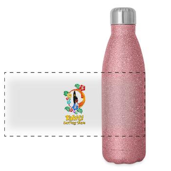 Tahiti Surfing Team 04 - Gourde isotherme panoramique pailletée 500 ml - paillettes roses - Devant