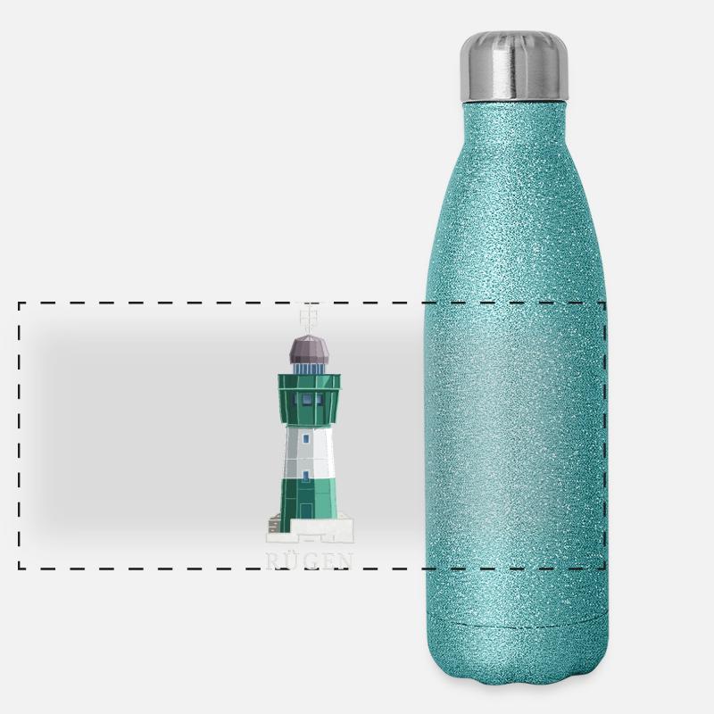 Rügen, Leuchtturm Sassnitz-Mukran, deutsche Ostsee Panorama Glitzer Isolierflasche 500 ml