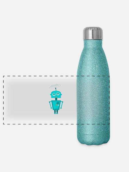 Roboter - Panorama Glitzer Isolierflasche 500 ml - Blau Glitzer - Vorne