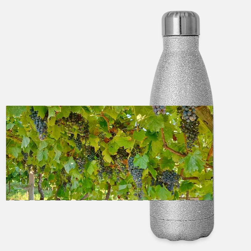 Vigne en grappes sur fond vert Gourde isotherme panoramique pailletée 500 ml