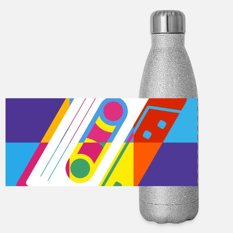 Retro Cassette Tape Pop Art Illustration Panoramic Glitter Thermal Bottle 500 ml