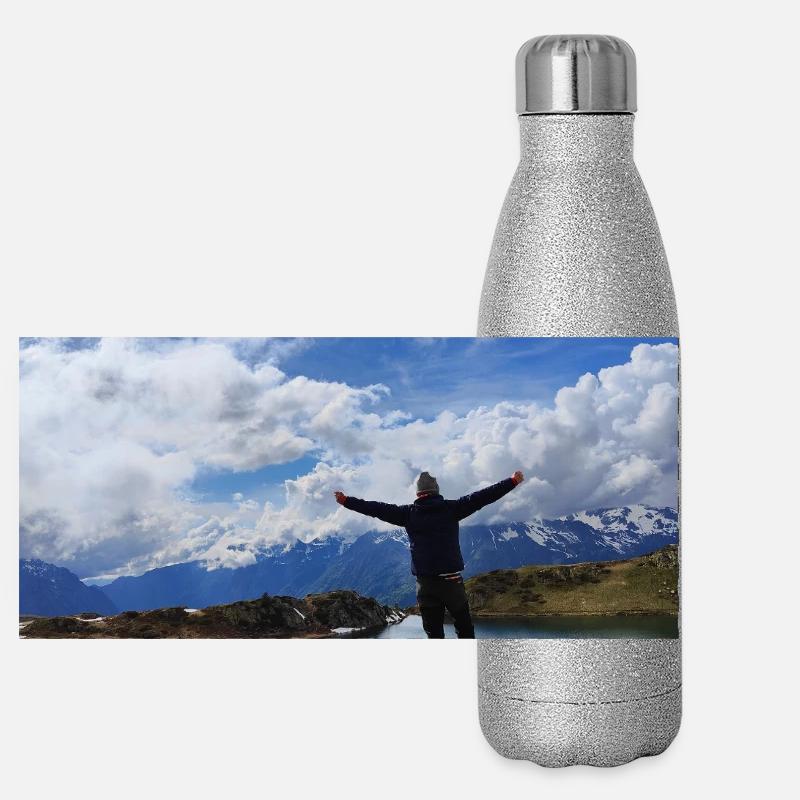 Triumphgipfel an der Spitze Panorama Glitzer Isolierflasche 500 ml