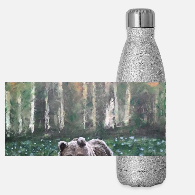 Ours dans la scène de forêt enneigée Gourde isotherme panoramique pailletée 500 ml