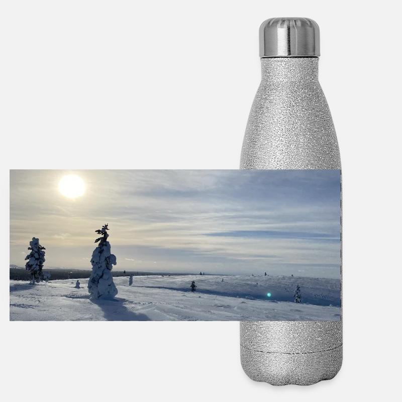 Winterlandschaft in der Sonne Panorama Glitzer Isolierflasche 500 ml
