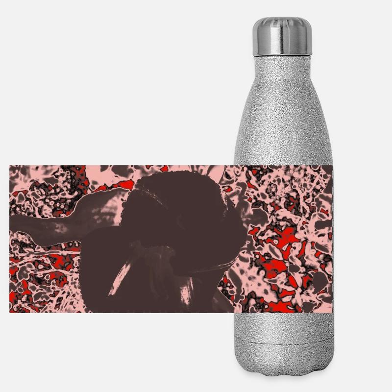 Dunkler Blütenkontrast auf Rot Panorama Glitzer Isolierflasche 500 ml