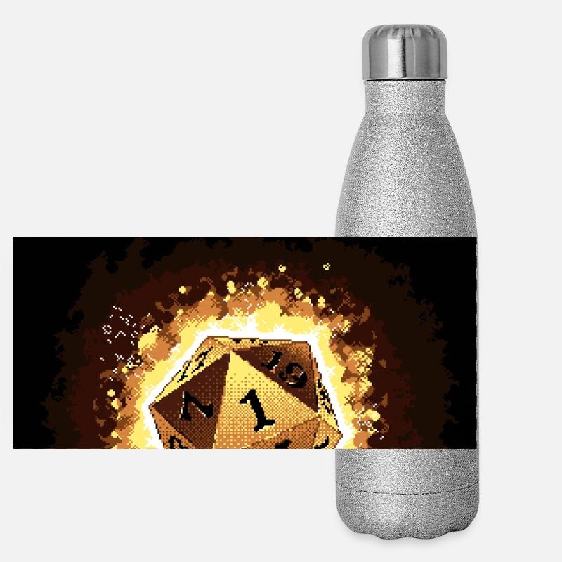 Just Roll With It Retro D20 Gold Dice Panorama Glitzer Isolierflasche 500 ml