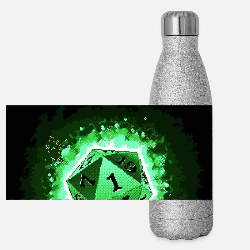 Just Roll With It Retro D20 Green Dice Panorama Glitzer Isolierflasche 500 ml