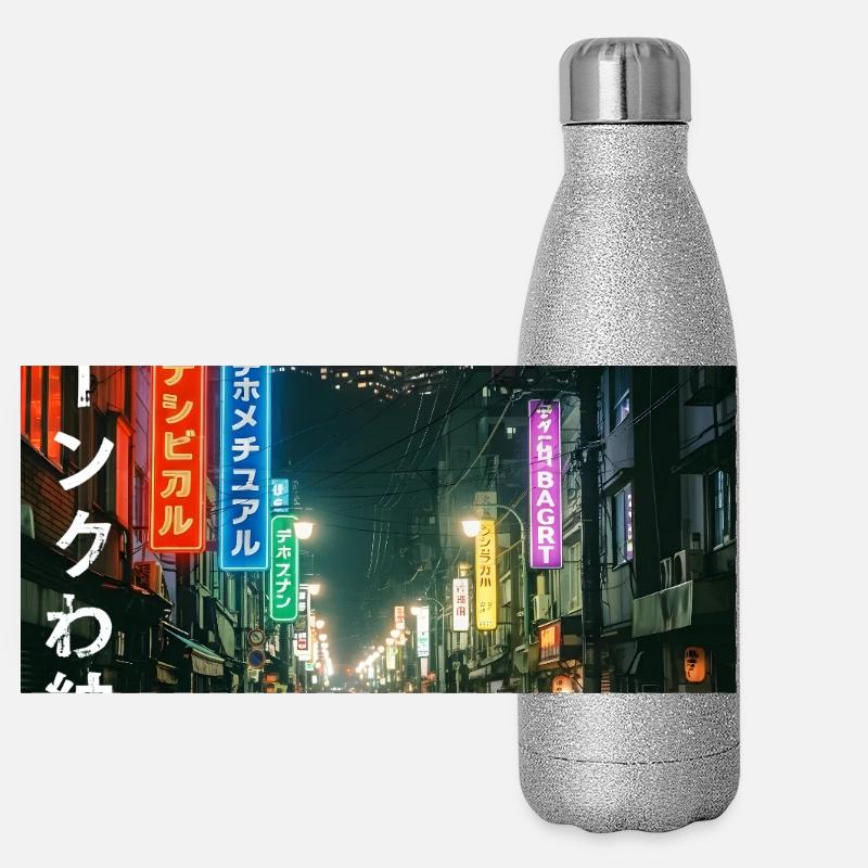 Neon Light Night City Scenes Panoramic Glitter Thermal Bottle 500 ml