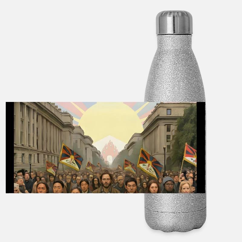 Tibetan Independence Protest Panoramic Glitter Thermal Bottle 500 ml