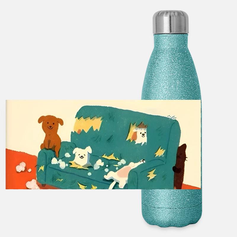Illustration de chiens coquins mignons Gourde isotherme panoramique pailletée 500 ml