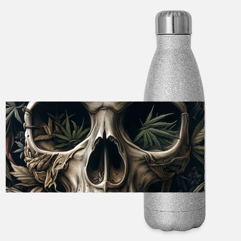 Schädel mit Hanfblattkranz Panorama Glitzer Isolierflasche 500 ml