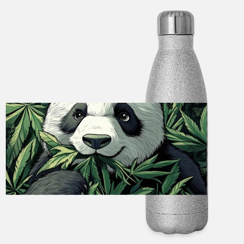 Panda in Cannabis Leaf Dream Panoramic Glitter Thermal Bottle 500 ml
