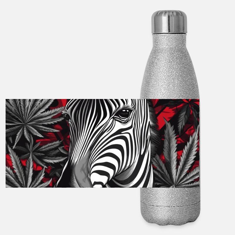 Zebra im Cannabis-Dschungel Panorama Glitzer Isolierflasche 500 ml