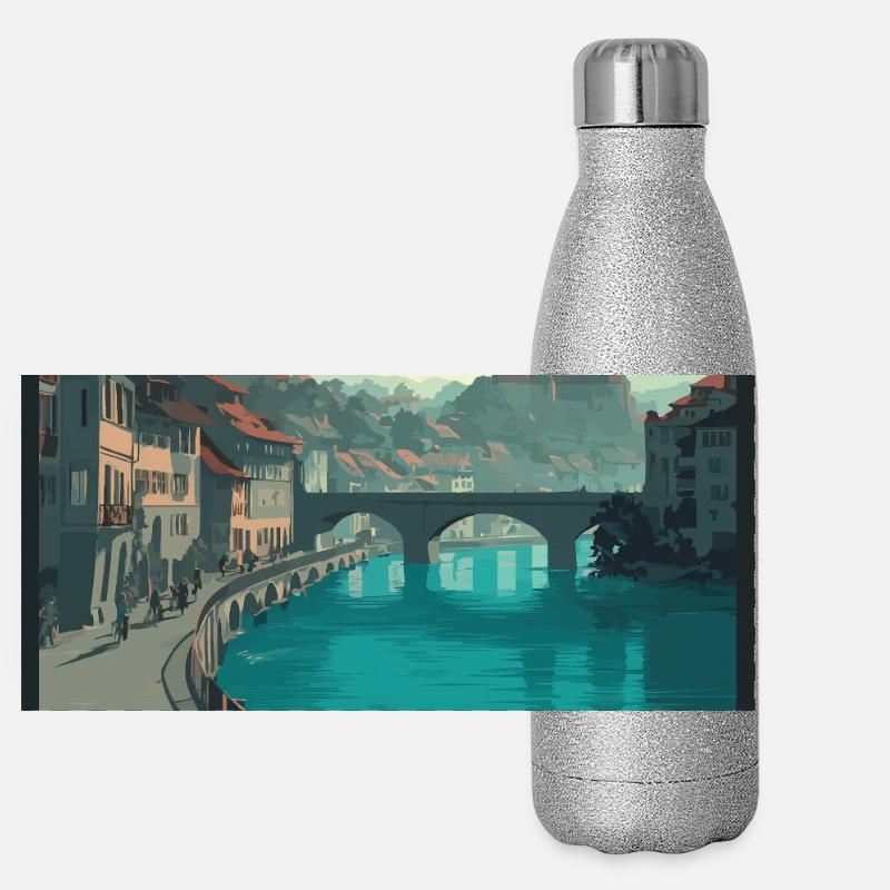 Erleben Sie die Flussstadt Basel in der Schweiz Panorama Glitzer Isolierflasche 500 ml