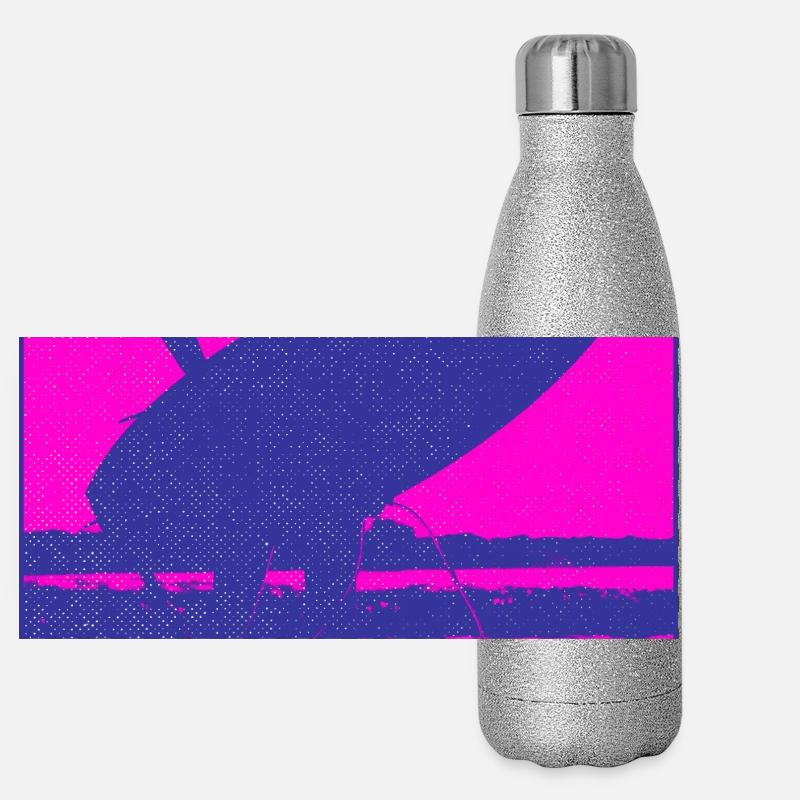 Plage Surfeur Silhouette Néon Gourde isotherme panoramique pailletée 500 ml