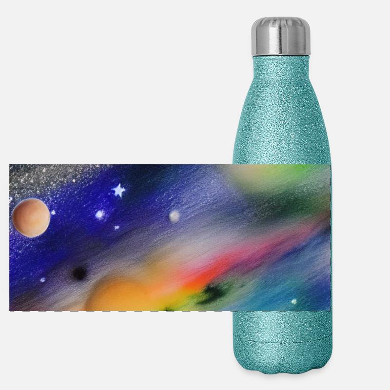 Weltall und Planeten Panorama Glitzer Isolierflasche 500 ml
