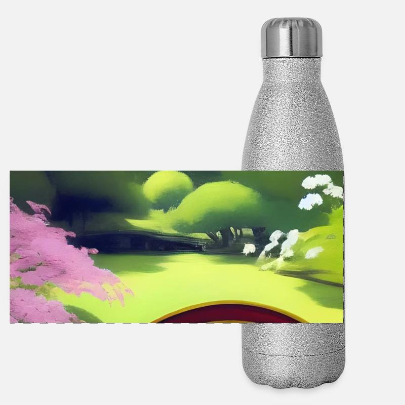 Chinesischer Zen Garten Panorama Glitzer Isolierflasche 500 ml
