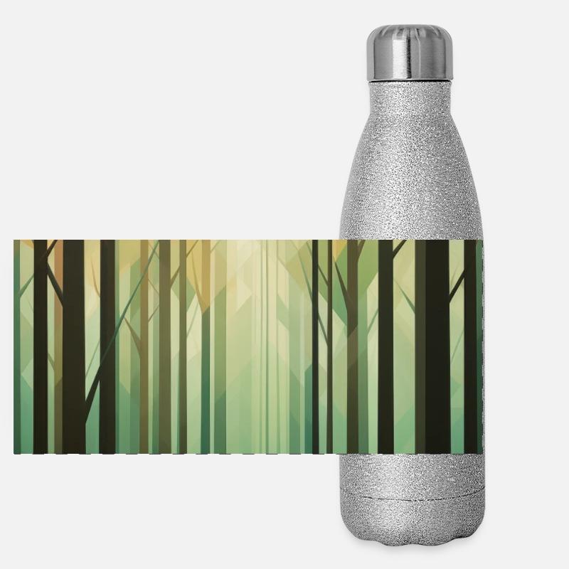 Paysage de Forêt dans un style géométrique Gourde isotherme panoramique pailletée 500 ml