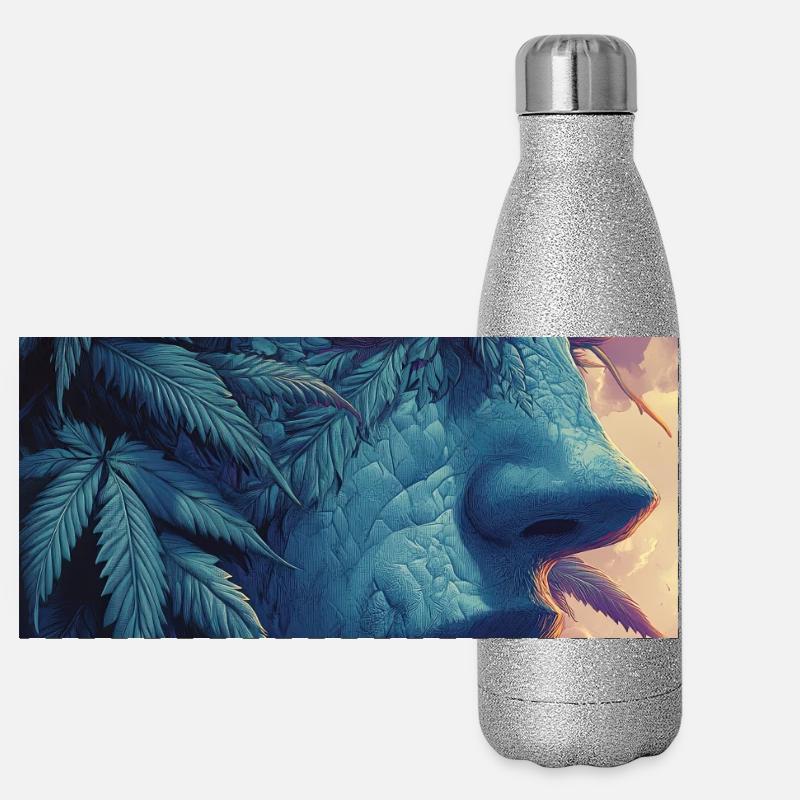 Visage de feuille avec œil de feu Gourde isotherme panoramique pailletée 500 ml